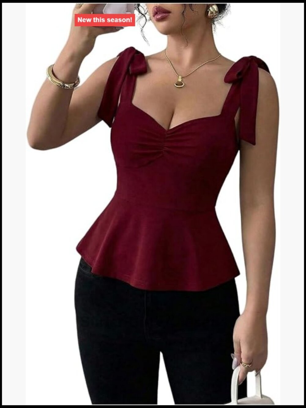 Sleeveless Ruched Bust Ruffle Tank Top Tie Shoulder Date Night